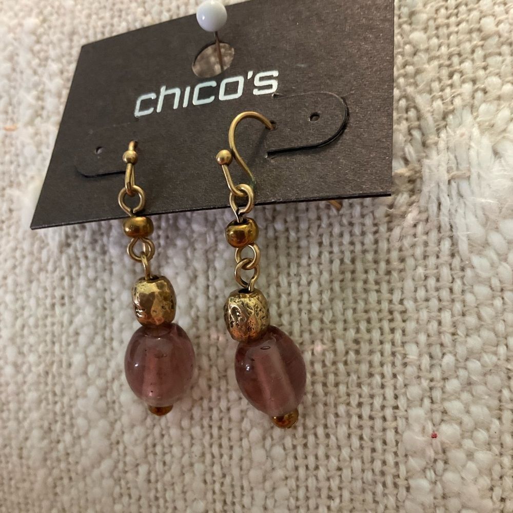 0124-Chico's Gold‎ and Brown Beaded Earrings